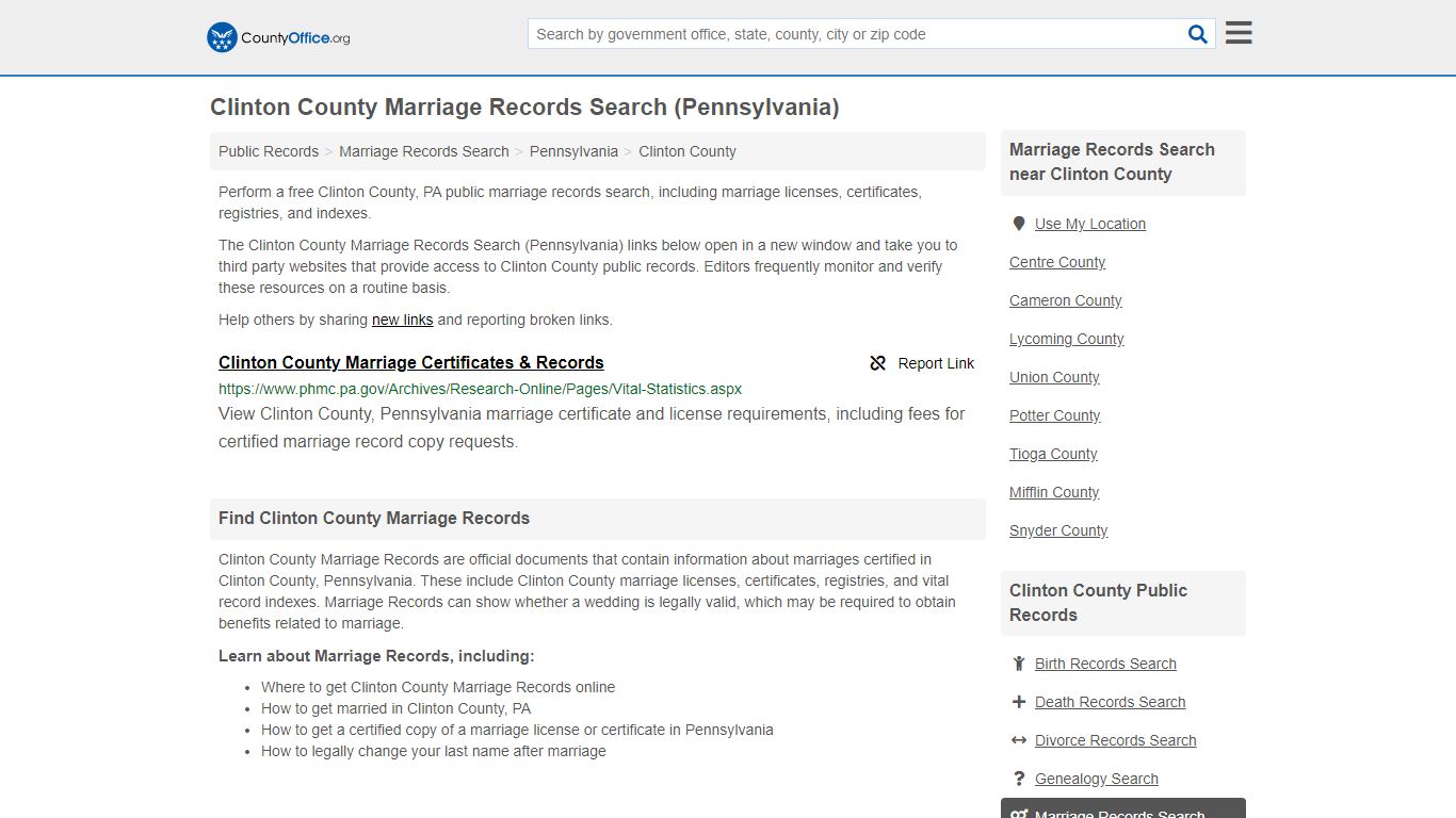 Marriage Records Search - Clinton County, PA (Marriage ...