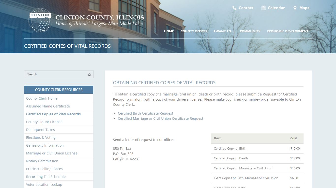 Certified Copies of Vital Records | Clinton County, Illinois
